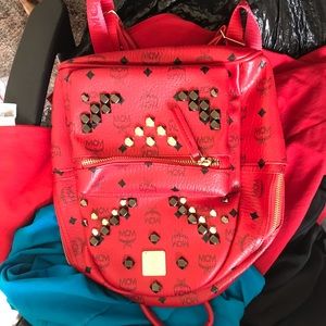 Red mini mcm backpack